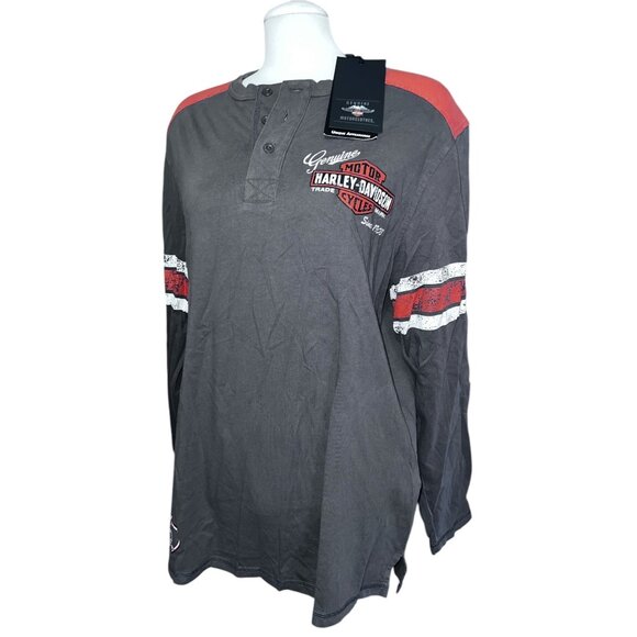 Harley-Davidson Motorcycles Genuine Oil Can Henley Long-Sleeve Shirt Size Large - Picture 2 of 7